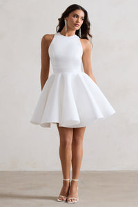Waverly | Weißes Skater-Minikleid mit Racer-Ausschnitt