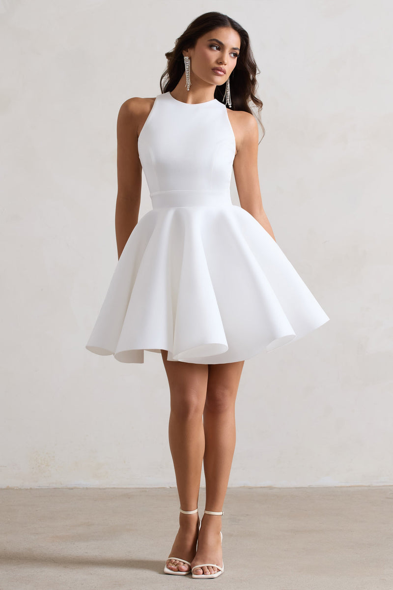 Waverly | Weißes Skater-Minikleid mit Racer-Ausschnitt