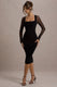 Off Track | Schwarzes Bodycon-Midikleid mit transparenten Ärmeln