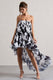 Whistler | Monochromes florales Chiffon-Bandeau-High-Low-Maxikleid mit Rüschen
