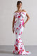 Sakura | Rosa geblümtes Maxikleid mit Halterneck, Schleife und Fishtail Saum