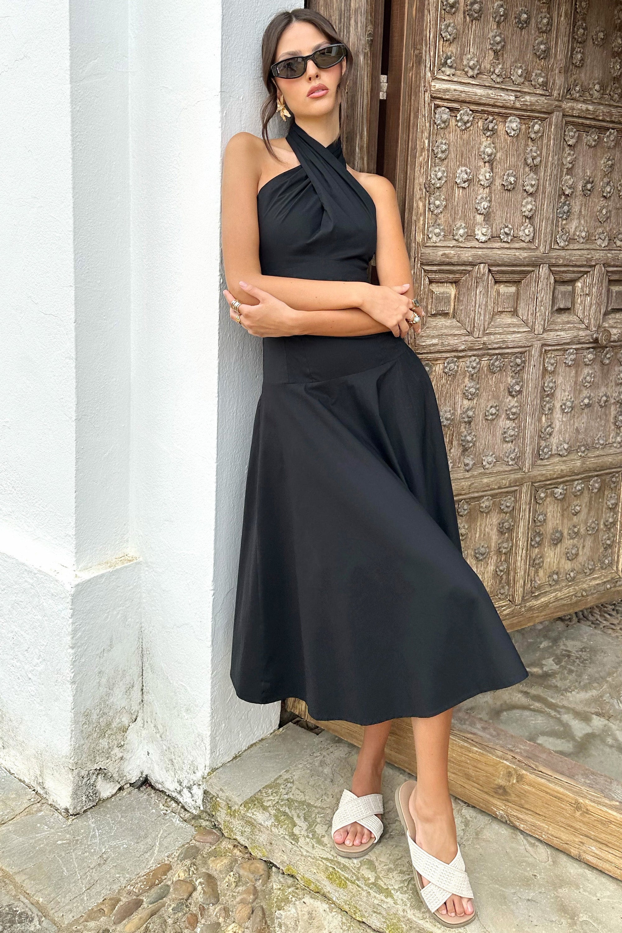 Saint-Malo | Schwarzes Midikleid mit Halterneck