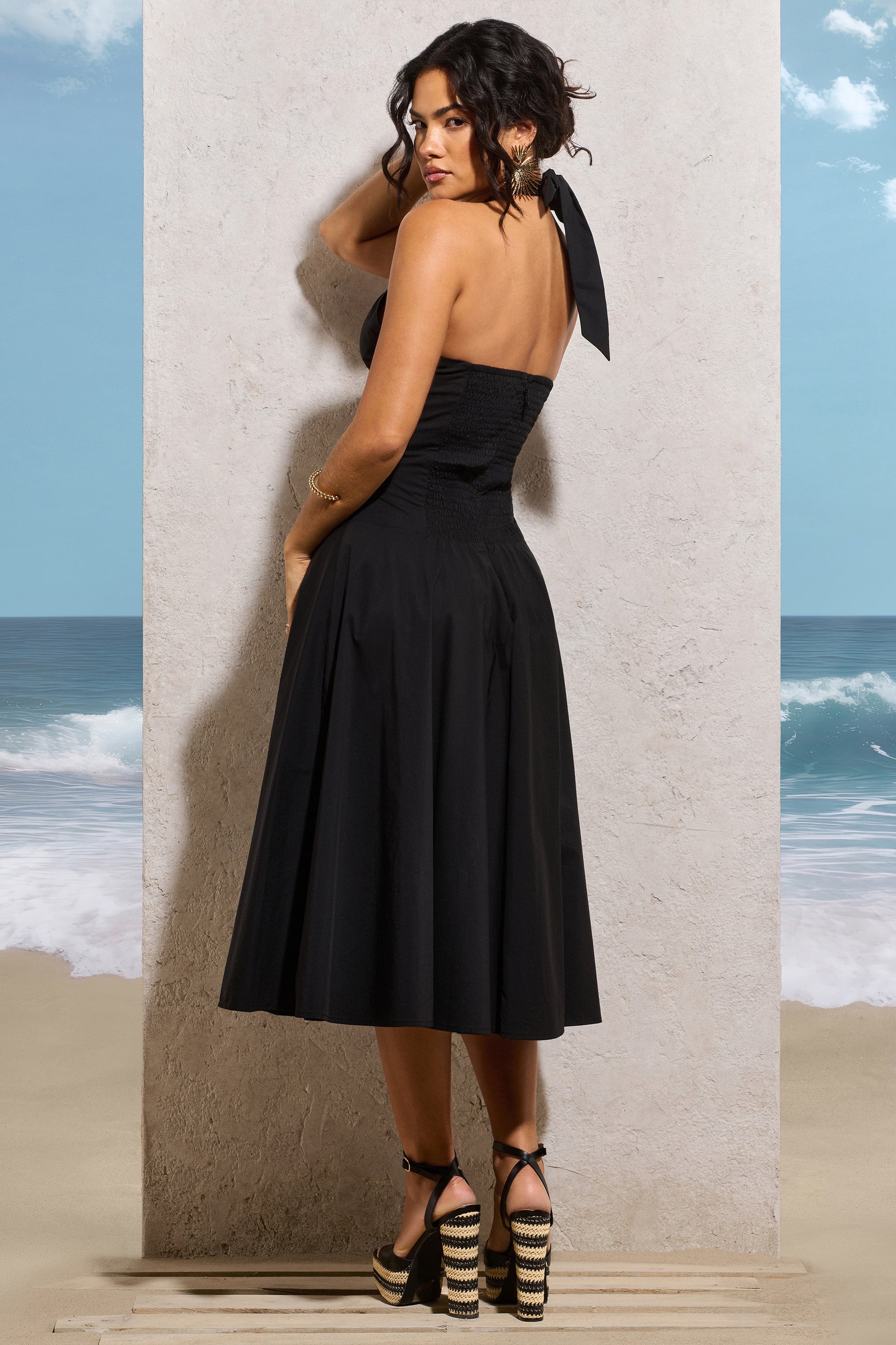 Saint-Malo | Schwarzes Midikleid mit Halterneck