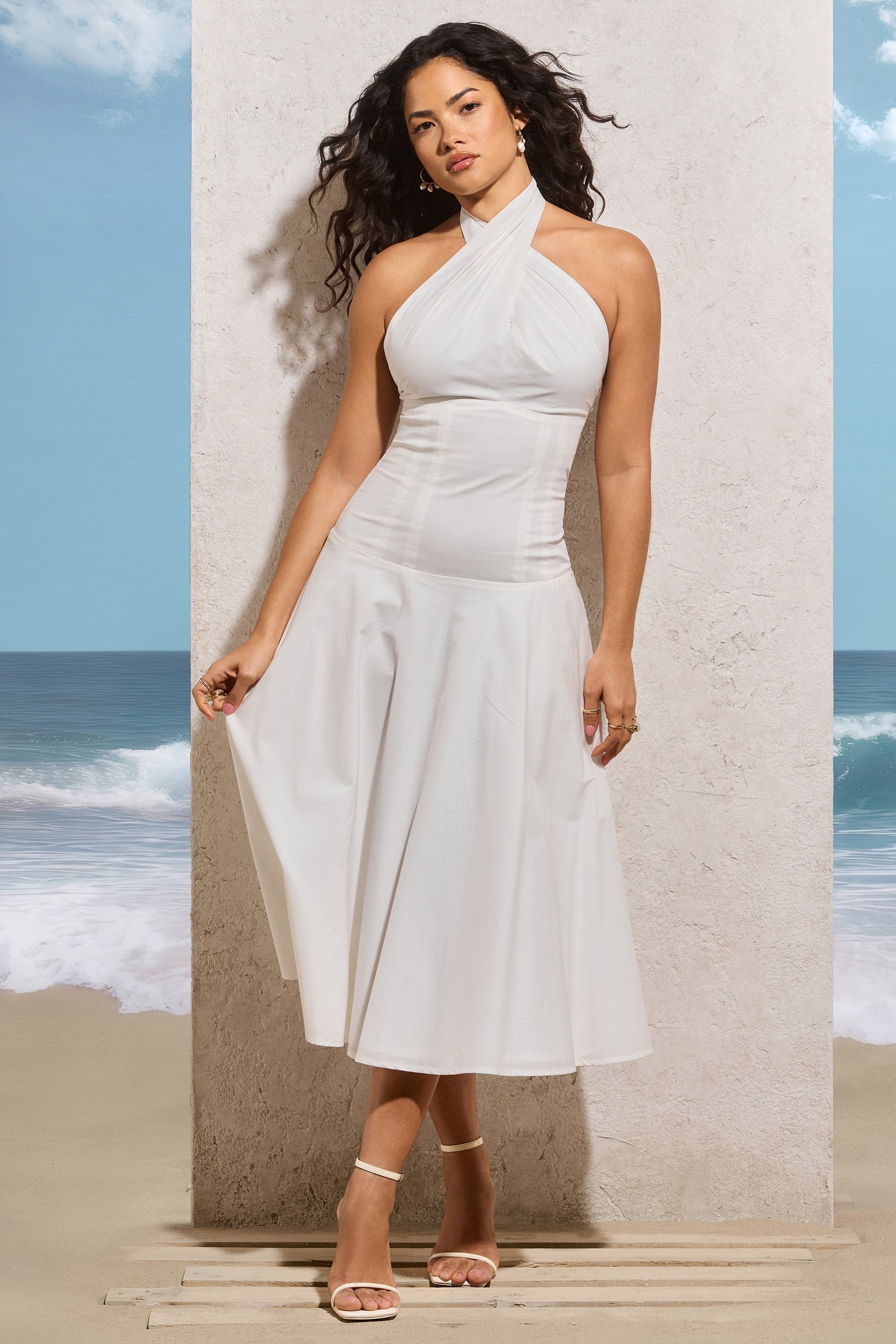 Saint-Malo | Weißes Midikleid mit Halterneck