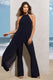 Catania | Marineblaue Jumpsuit mit Schlaghose und Chiffon-Cape