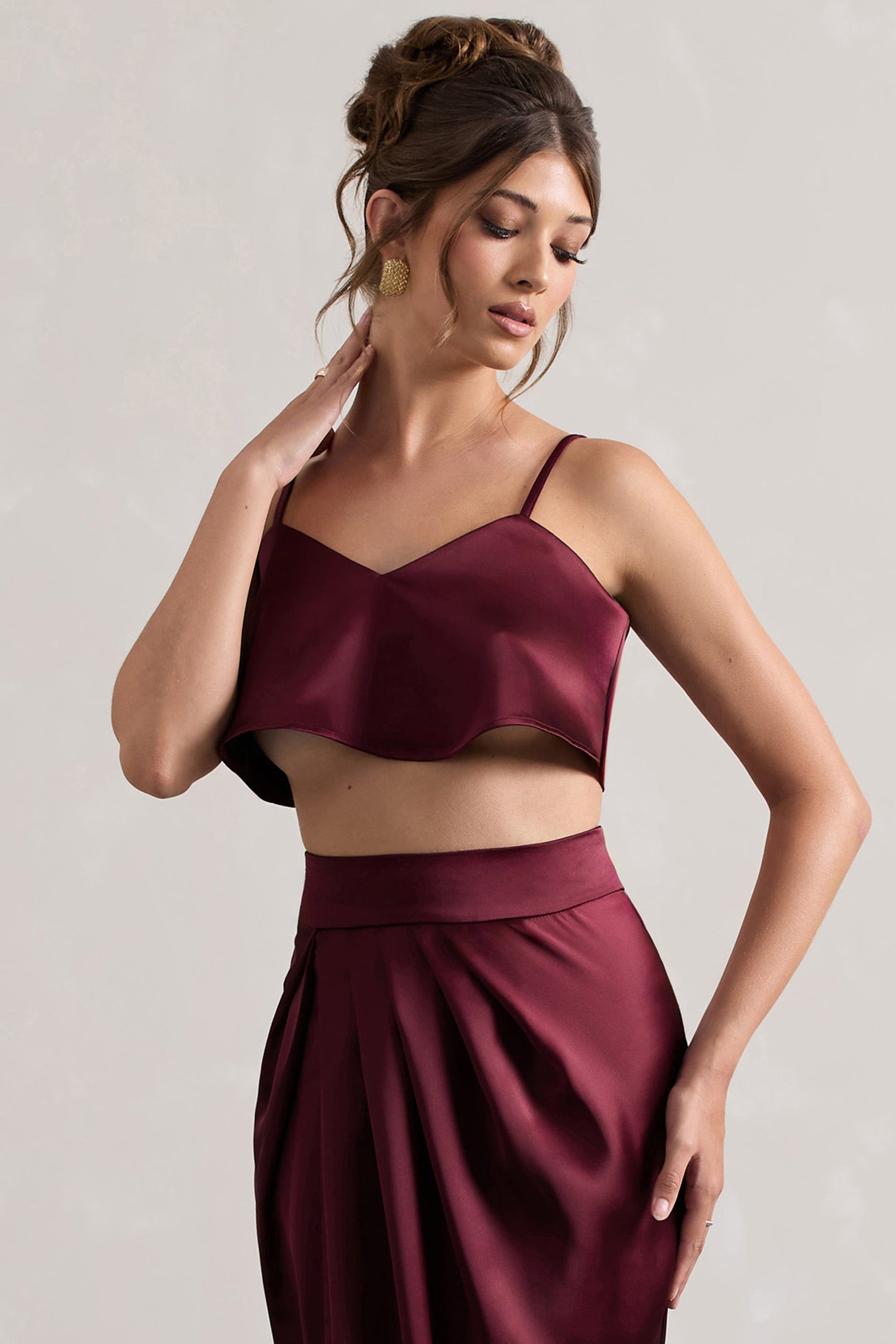 Fawn | Pflaumenfarbener Satin-Cami-Crop-Top