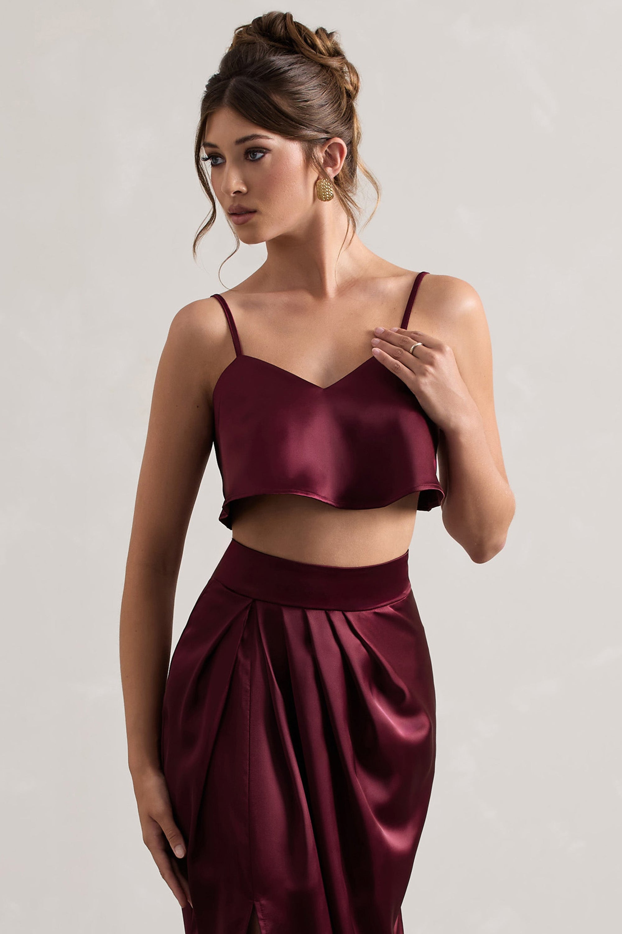 Fawn | Pflaumenfarbener Satin-Cami-Crop-Top