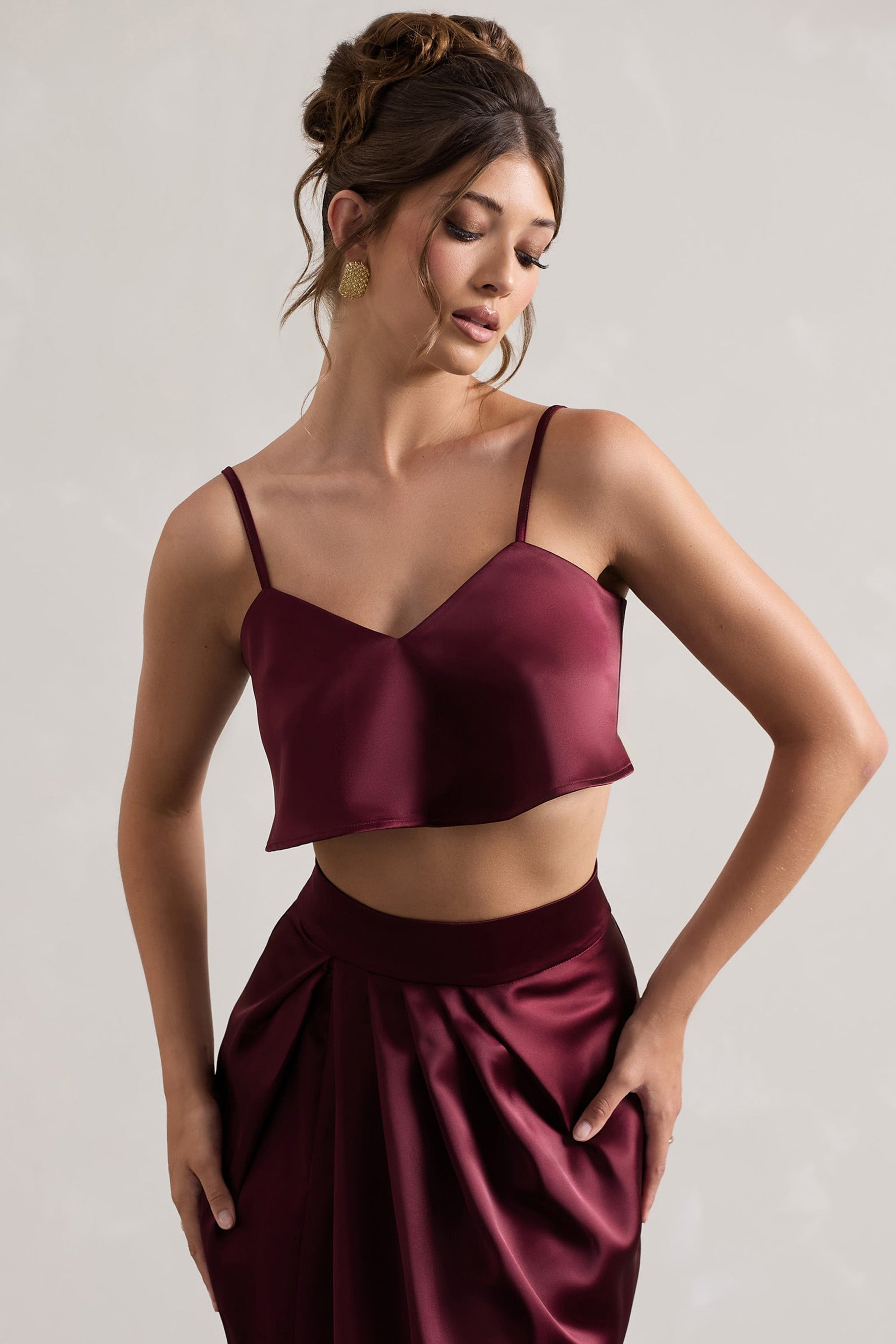 Fawn | Pflaumenfarbener Satin-Cami-Crop-Top