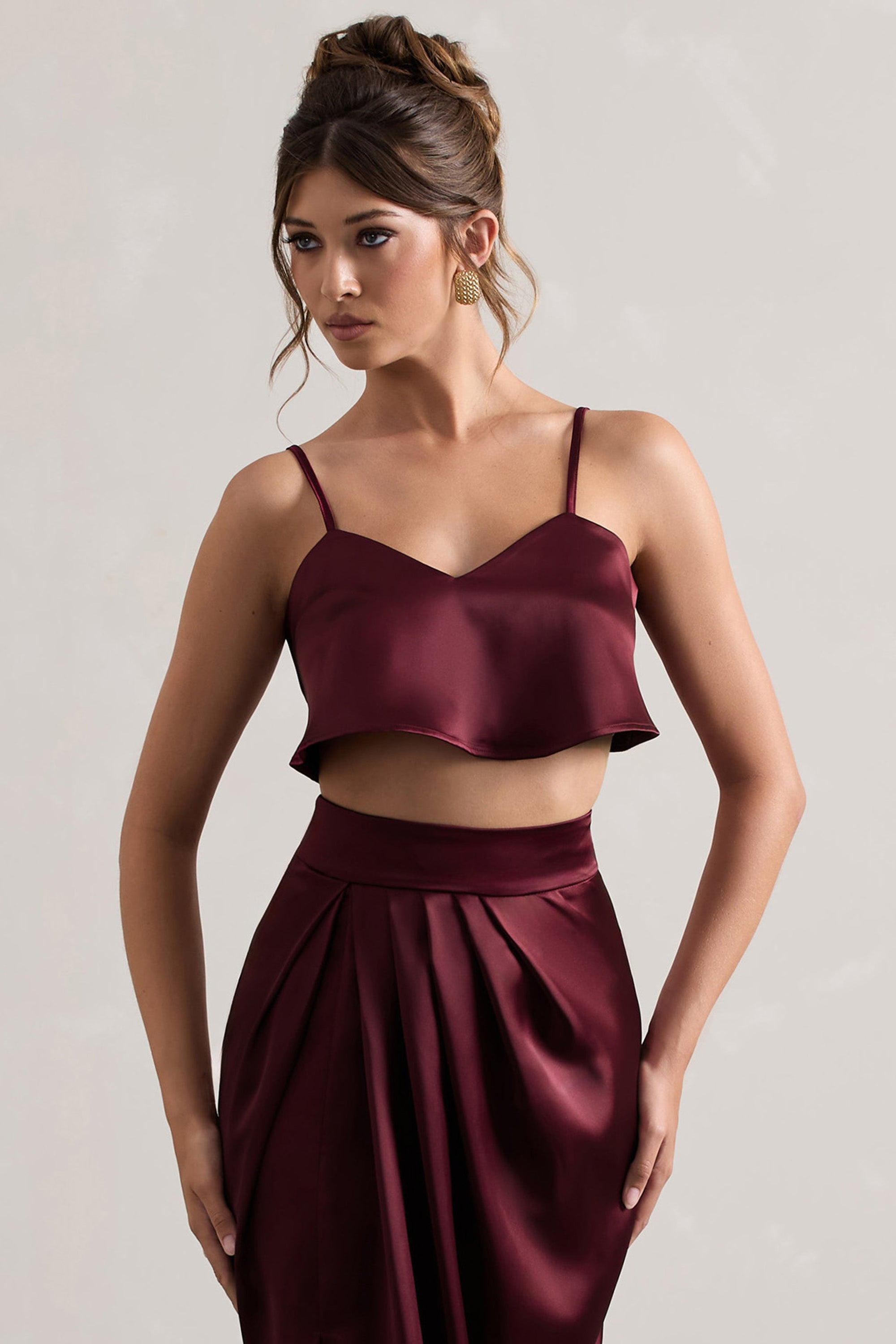 Fawn | Pflaumenfarbener Satin-Cami-Crop-Top
