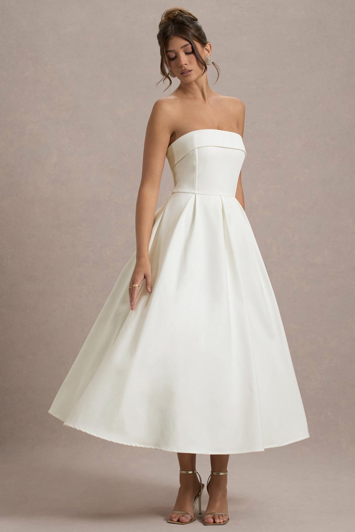 Annalise | Écrufarbenes Bandeau-Skater-Midikleid