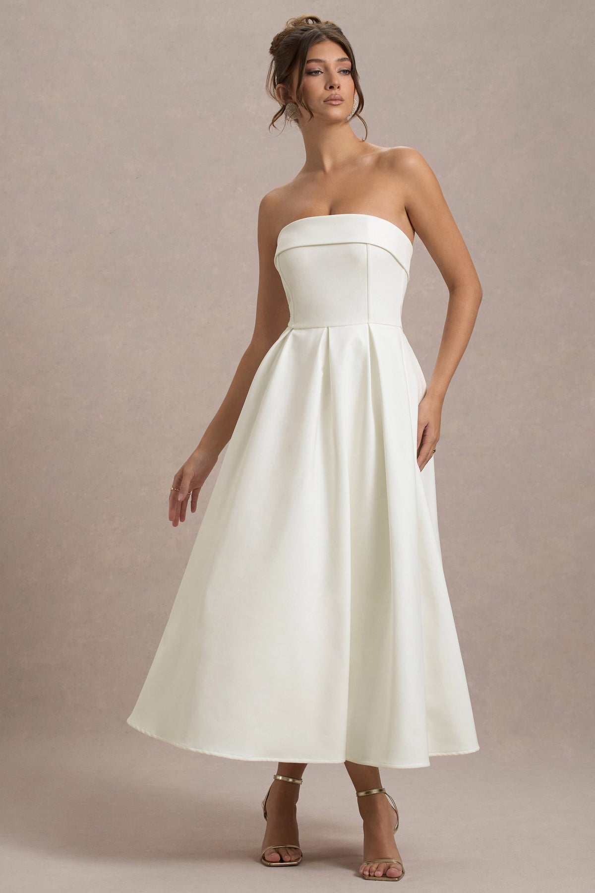 Annalise | Écrufarbenes Bandeau-Skater-Midikleid