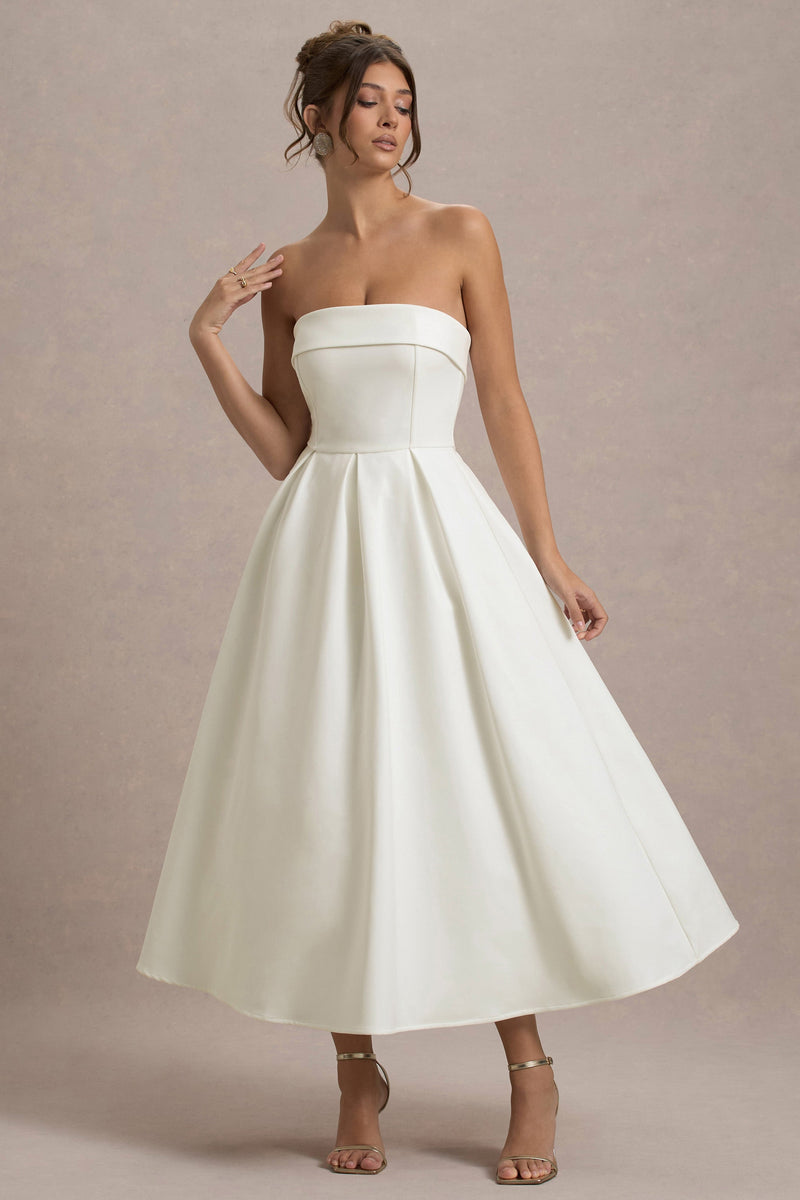 Annalise | Ecrufarbenes Bandeau-Skater-Midikleid