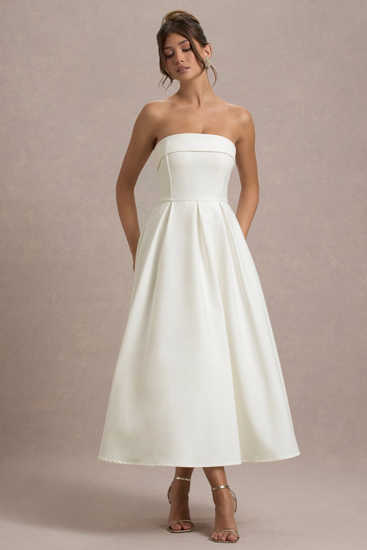 Annalise | Écrufarbenes Bandeau-Skater-Midikleid