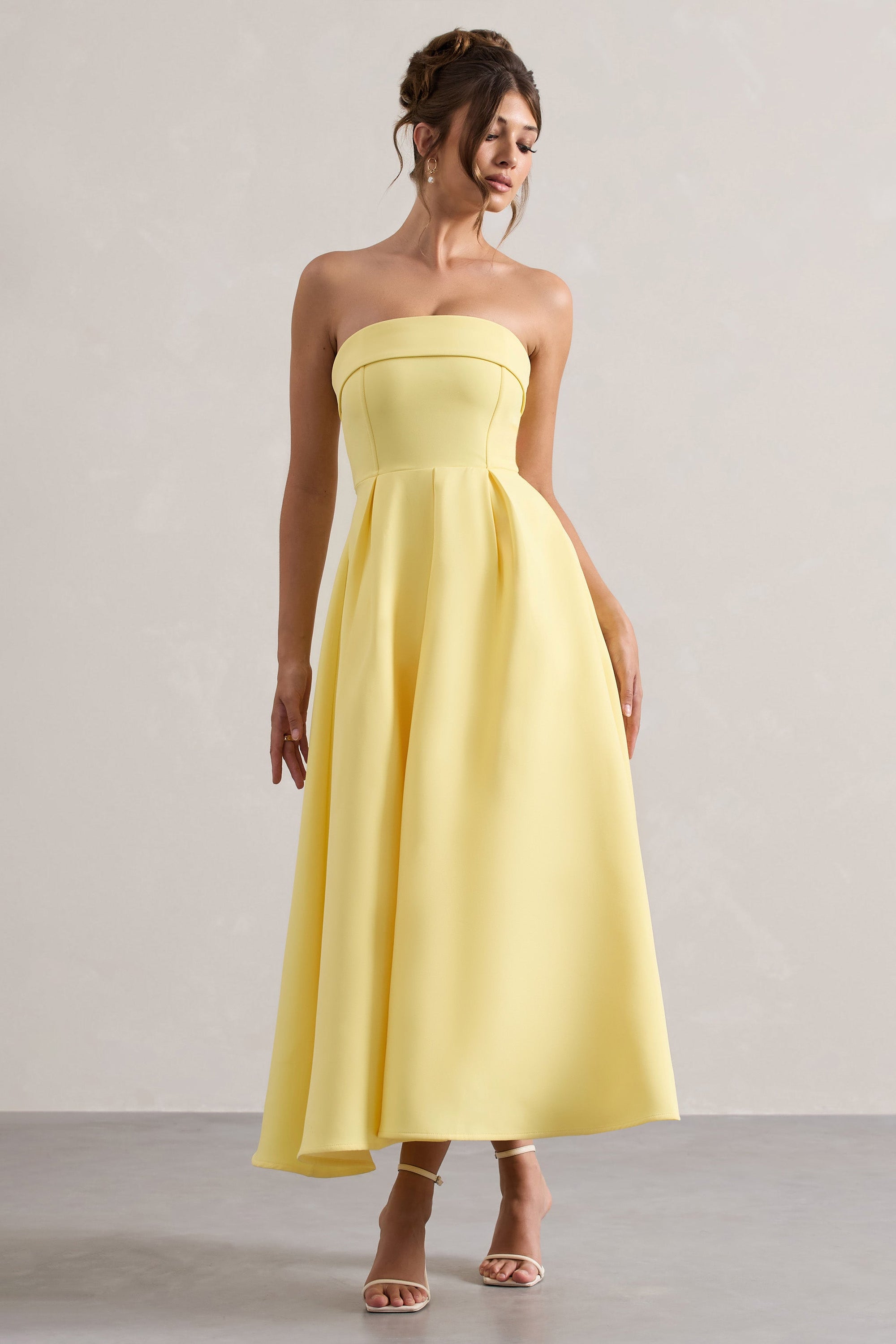 Annalise | Zitronengelbes Bandeau-Skater-Midikleid