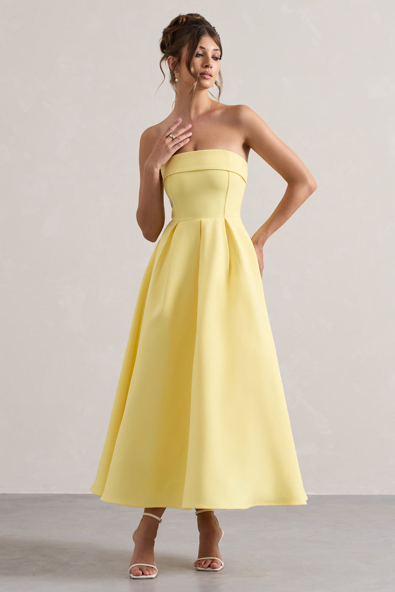 Annalise | Zitronengelbes Bandeau-Skater-Midikleid