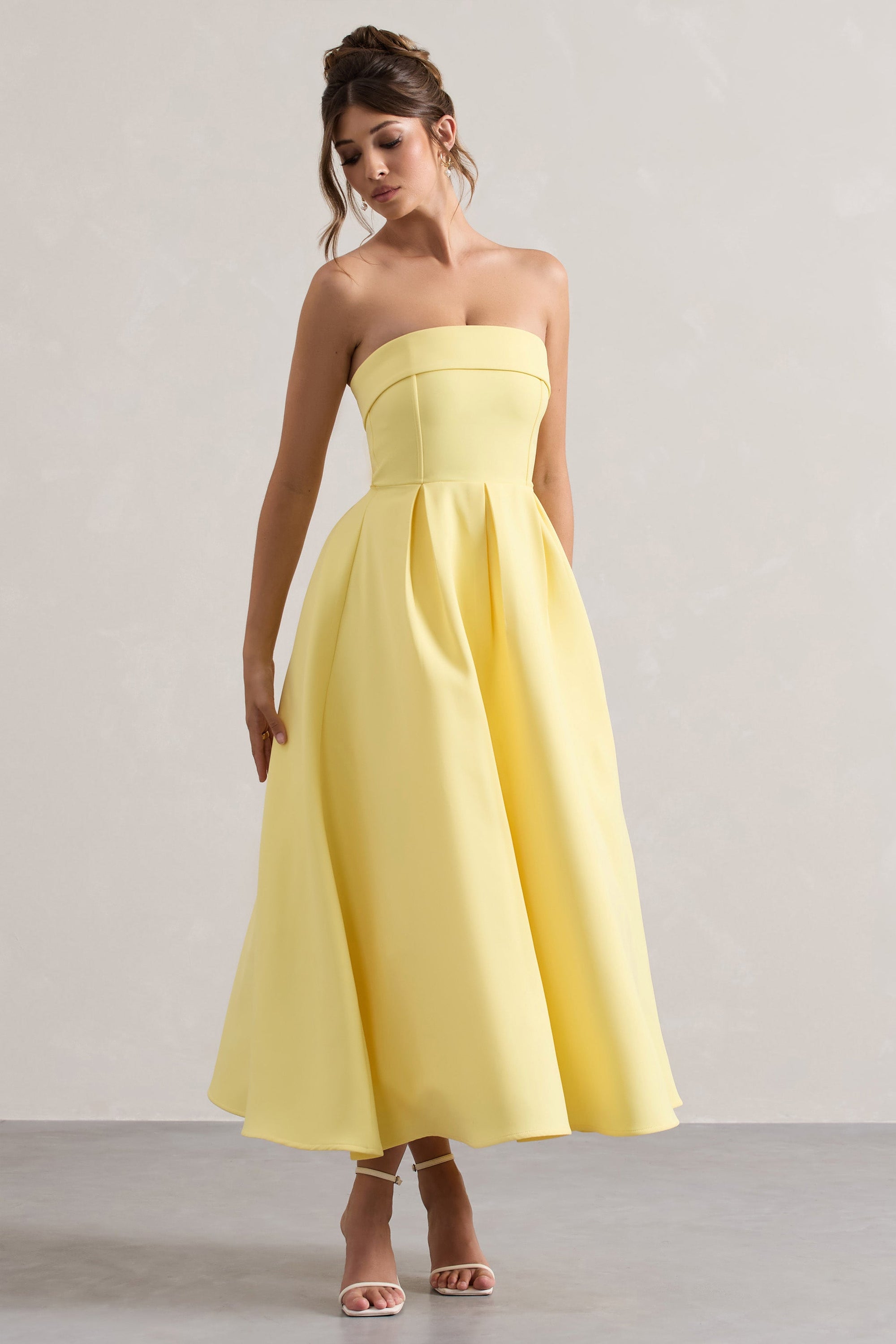 Annalise | Zitronengelbes Bandeau-Skater-Midikleid