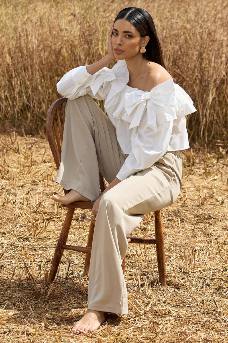 Hastings | Steinfarbene High-Waist-Hose mit weitem Bein