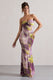 Santiago | Lila bedrucktes trägerloses Maxikleid mit Twist-Detail
