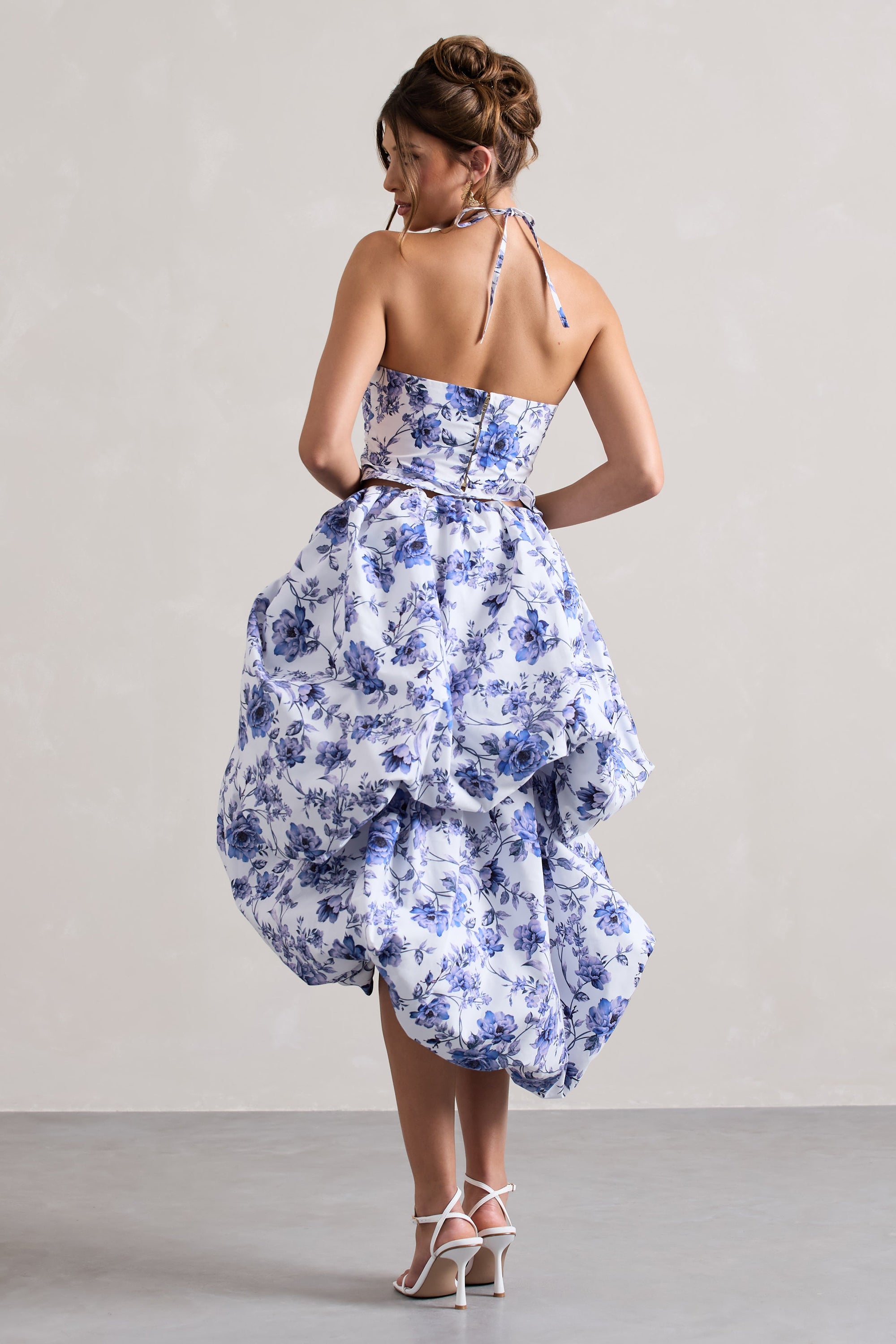 Make Waves | Midirock mit floralem Print und voluminösem High-Low-Saum