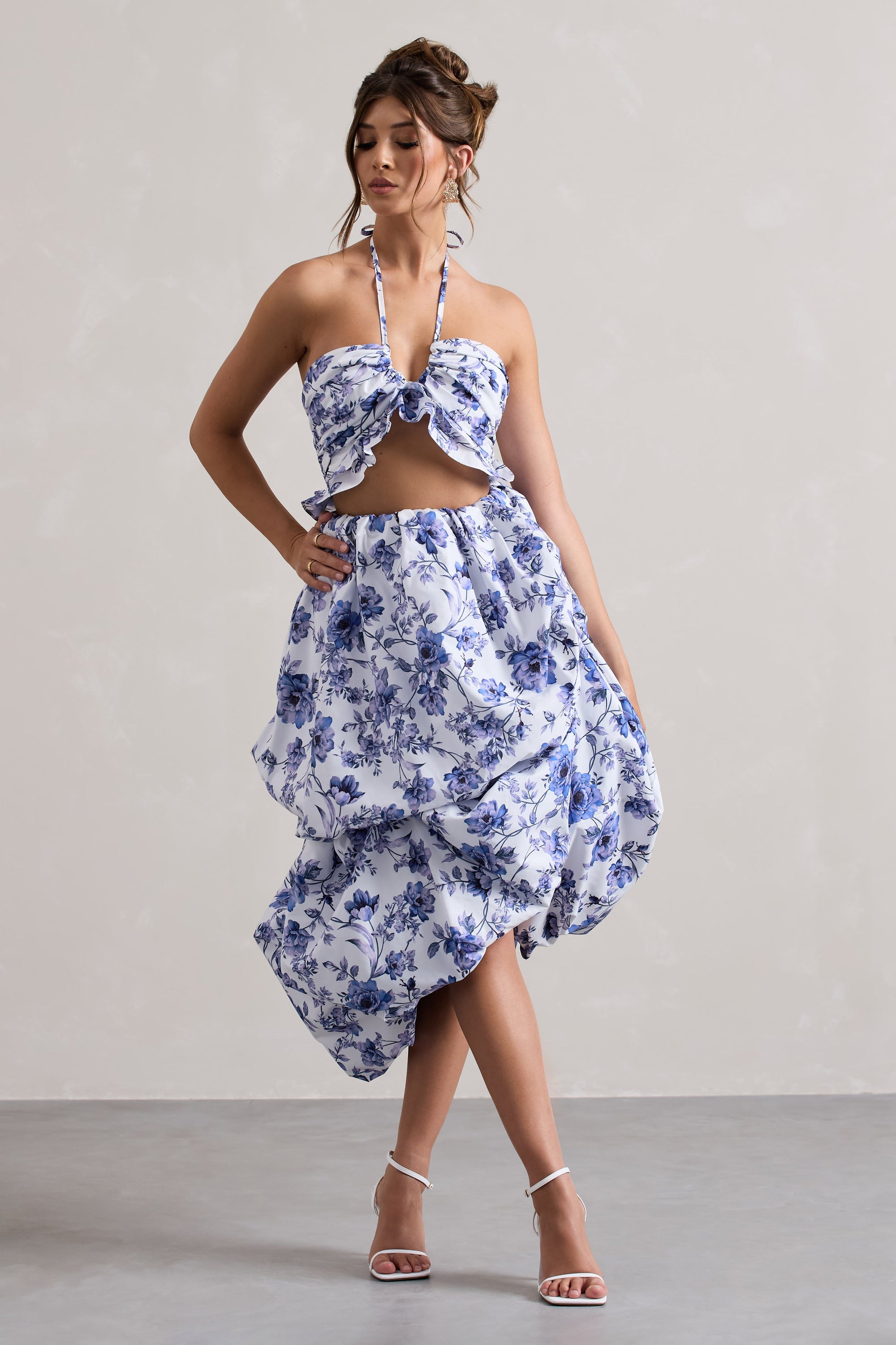 Make Waves | Midirock mit floralem Print und voluminösem High-Low-Saum