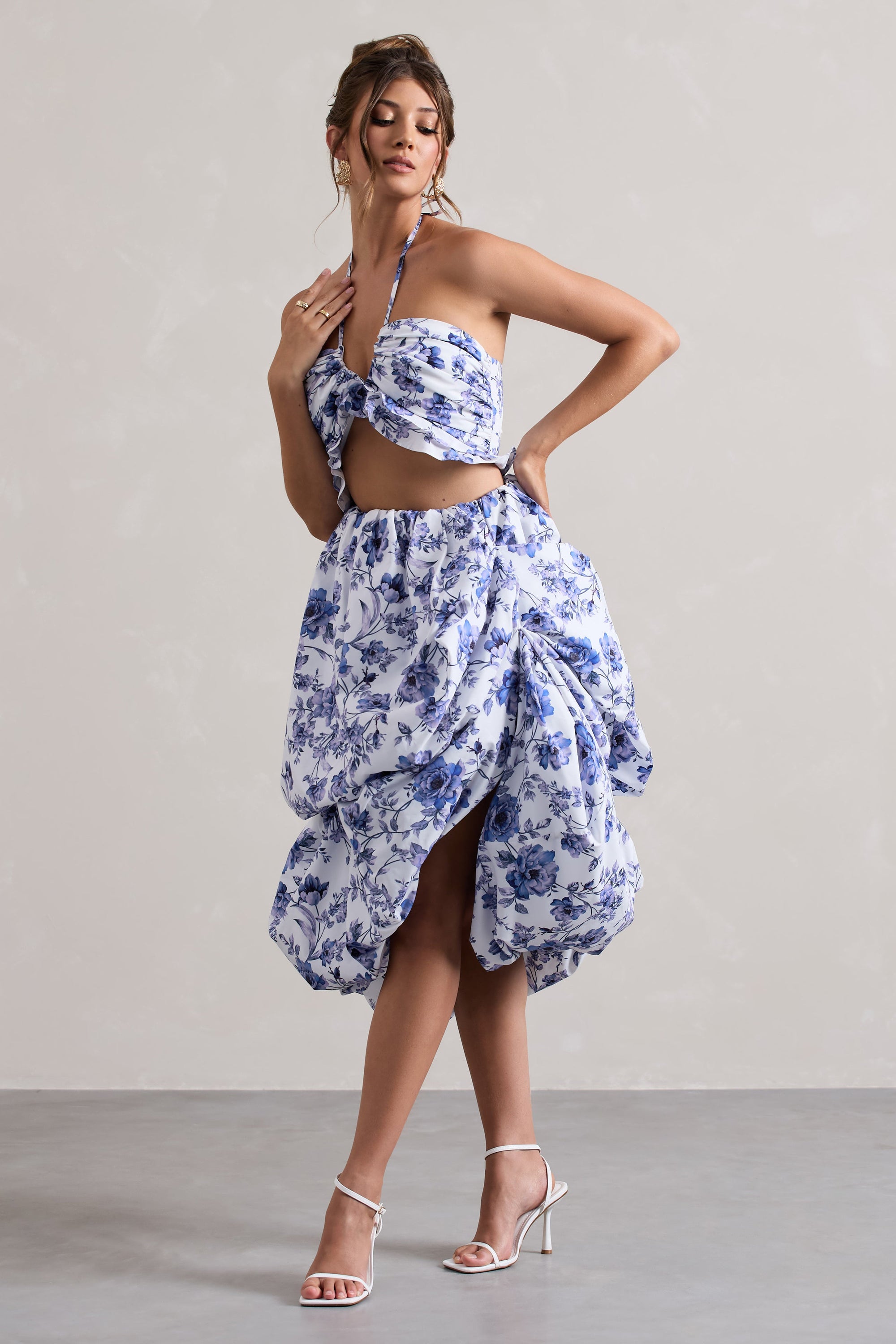 Make Waves | Midirock mit floralem Print und voluminösem High-Low-Saum