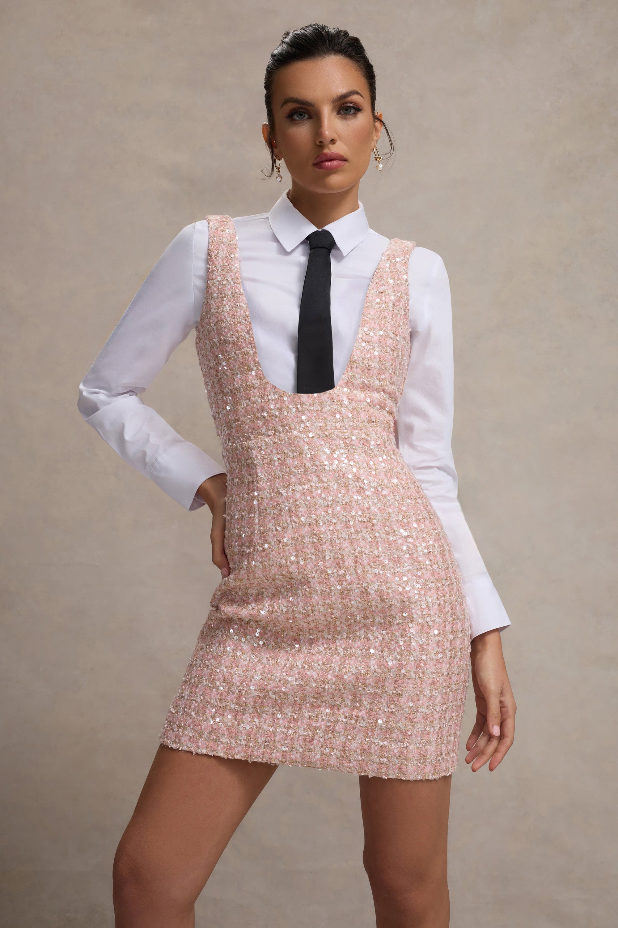 Oxford | Rosa ärmelloses Bouclé-Trägerkleid