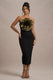 Moya | Schwarzes und goldenes Bodycon-Midikleid mit Korsagen-Detail