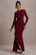 Alayna | Beerenfarbenes Maxikleid mit langen Ärmeln und Rüschen-Schlitz