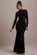 Tova | Schwarzes Maxikleid mit hohem Kragen, langen Ärmeln und Fischschwanz-Design.