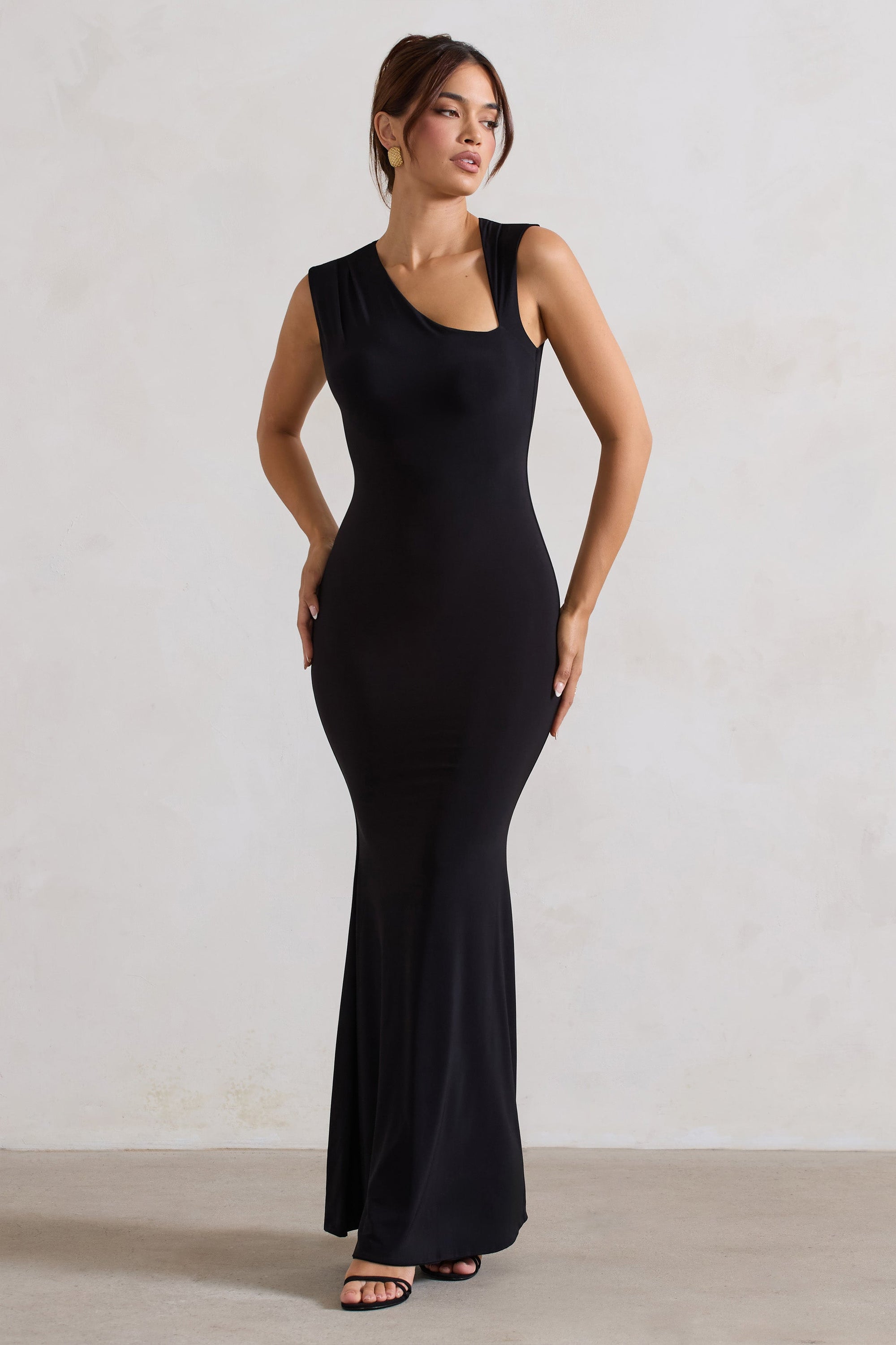 Behind The Scenes | Schwarzes ärmelloses Maxi-Kleid mit Cut-Outs