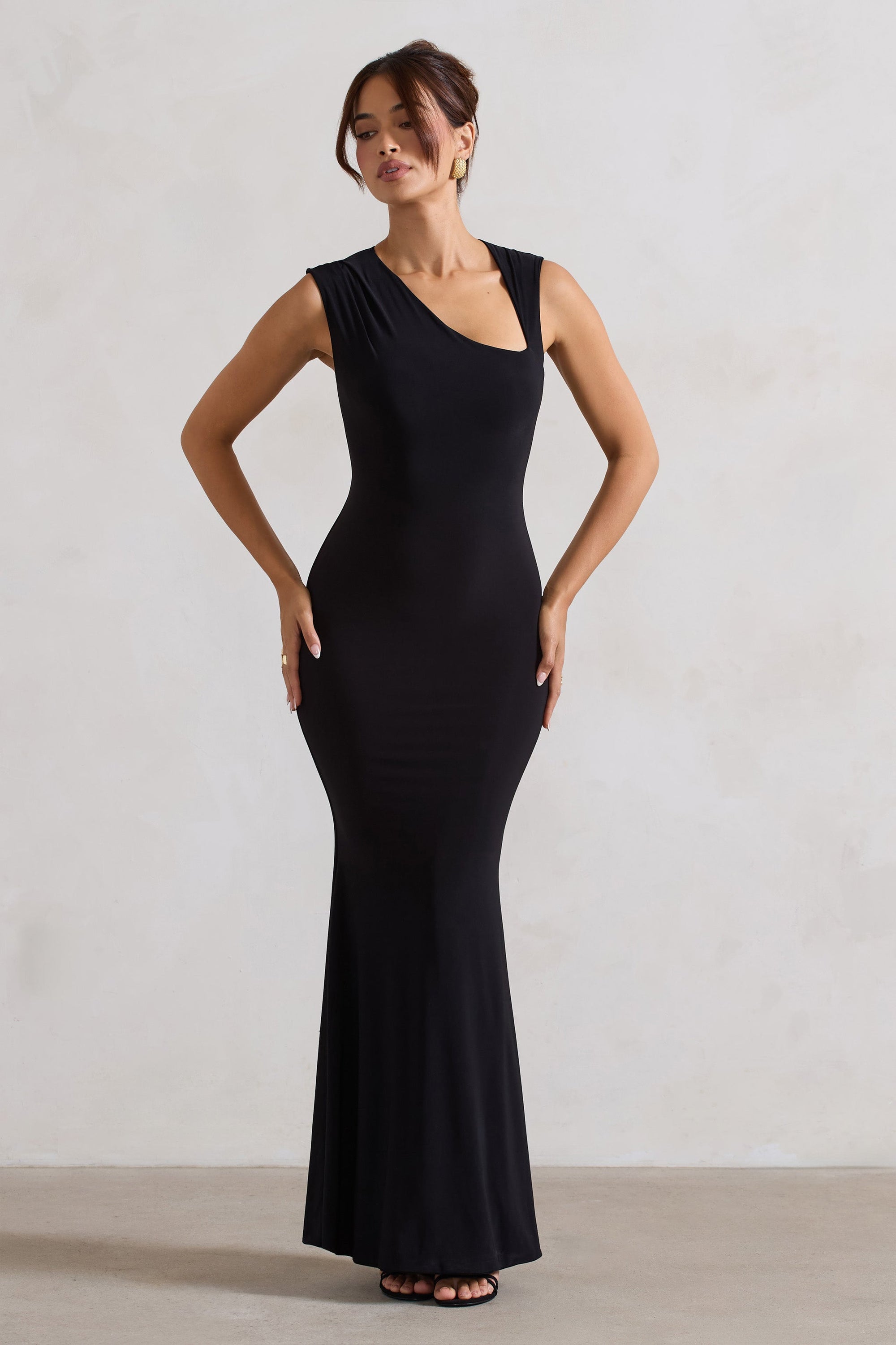 Behind The Scenes | Schwarzes ärmelloses Maxi-Kleid mit Cut-Outs