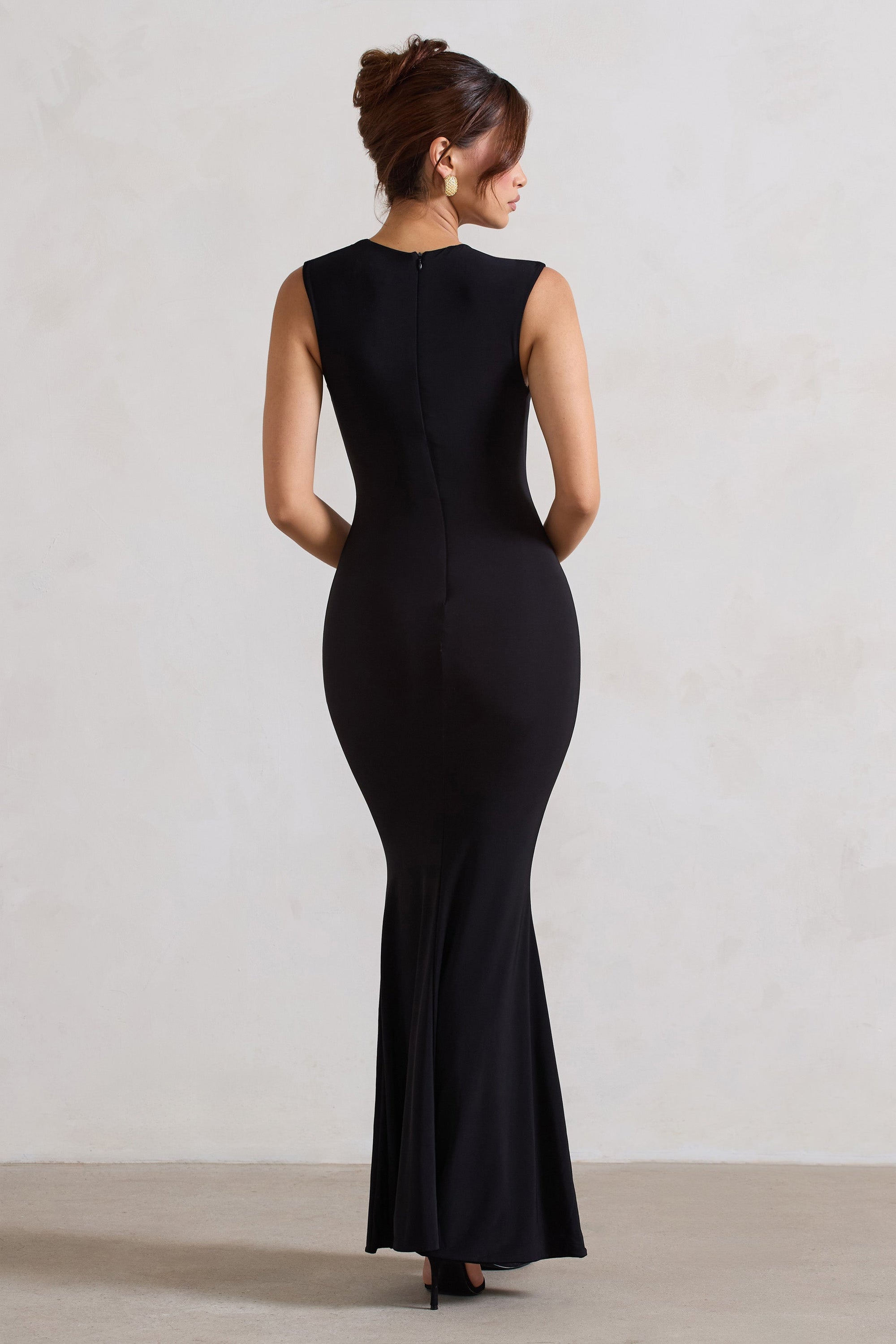 Behind The Scenes | Schwarzes ärmelloses Maxi-Kleid mit Cut-Outs