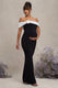 In Bloom | Schwarz-weißes Bardot-Umstands-Maxikleid mit Blumenmuster
