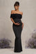 Inflorescence | Schwarzes Maxikleid mit Blumenmuster im Bardot-Stil aus Netzstoff für Umstandsmode