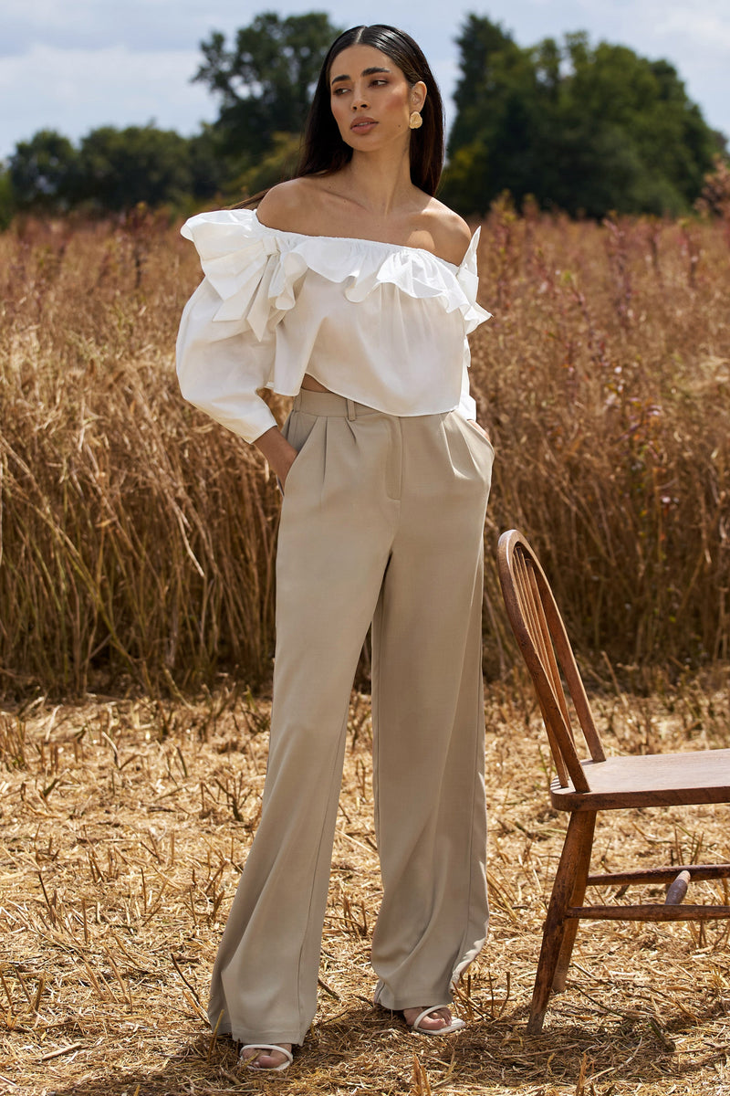 Hastings | Steinfarbene High-Waist-Hose mit weitem Bein