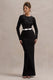 Zenith | Schwarzes Spitzen-Maxikleid mit langen Ärmeln