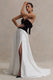 Lucienne | Schwarzes und cremefarbenes Sweetheart-Korsett-Maxikleid mit Schlitz