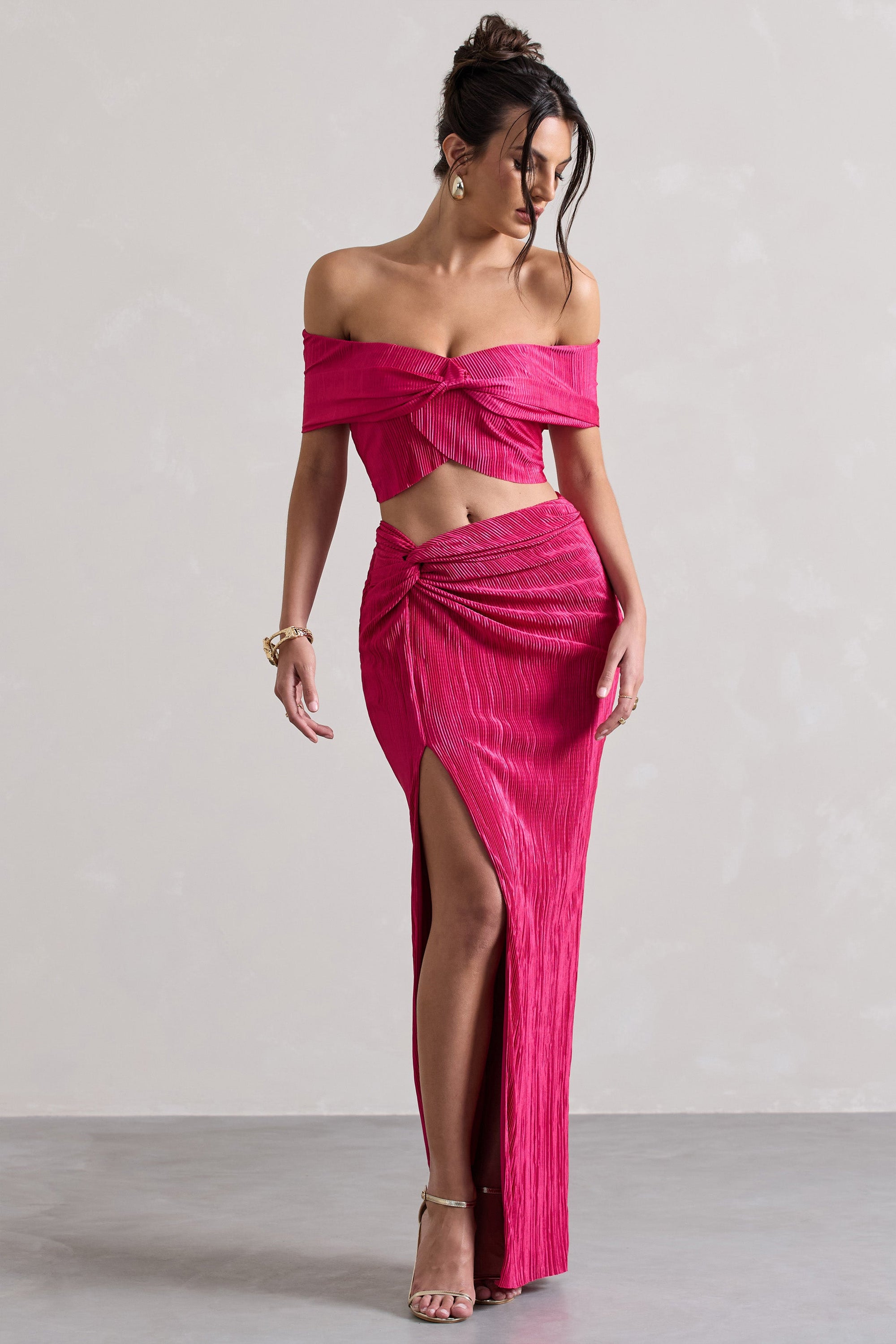 Calida | Rosa Plissee Maxirock mit Knotendetail und Schlitz