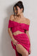Seara | Rosa Plissee Crop-Top mit gedrehtem Bardot-Ausschnitt