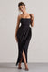 Chosen | Schwarzes Bandeau-Wickel-Maxikleid mit Federbesatz