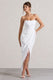 Chosen | Weißes Bandeau-Wickel-Maxikleid mit Federbesatz