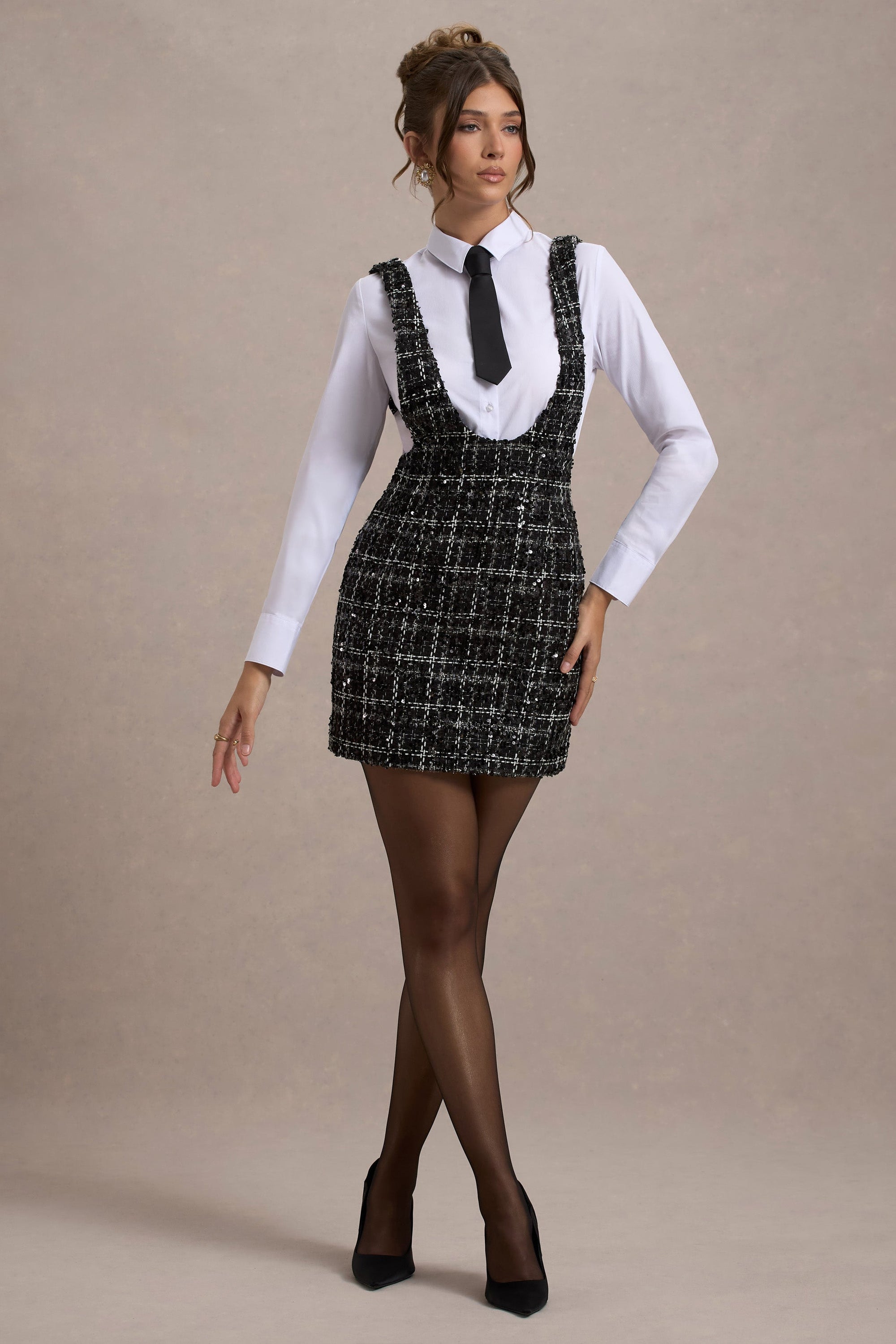 Oxford | Schwarzes ärmelloses Boucle-Trägerkleid