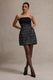 Park Avenue | Schwarzes, schulterfreies Bouclé-Tailliertes Minikleid