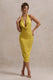 Maciza | Satin Jacquard Midikleid mit Wasserfallausschnitt in Senfgelb