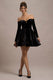 Ottie | Schwarzes Samt Bardot Skater Minikleid