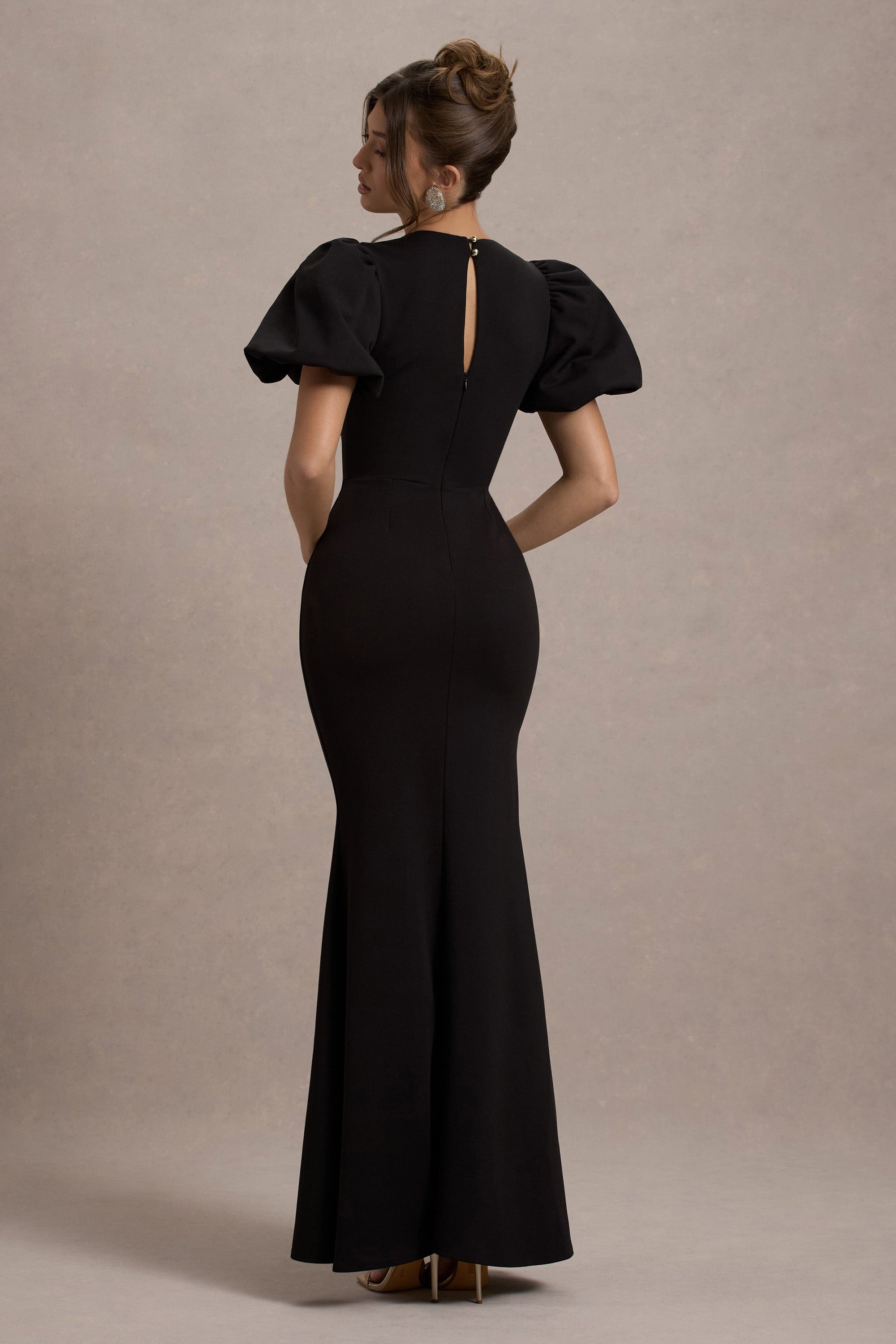 Love Letters | Schwarzes Maxikleid mit Puffärmeln