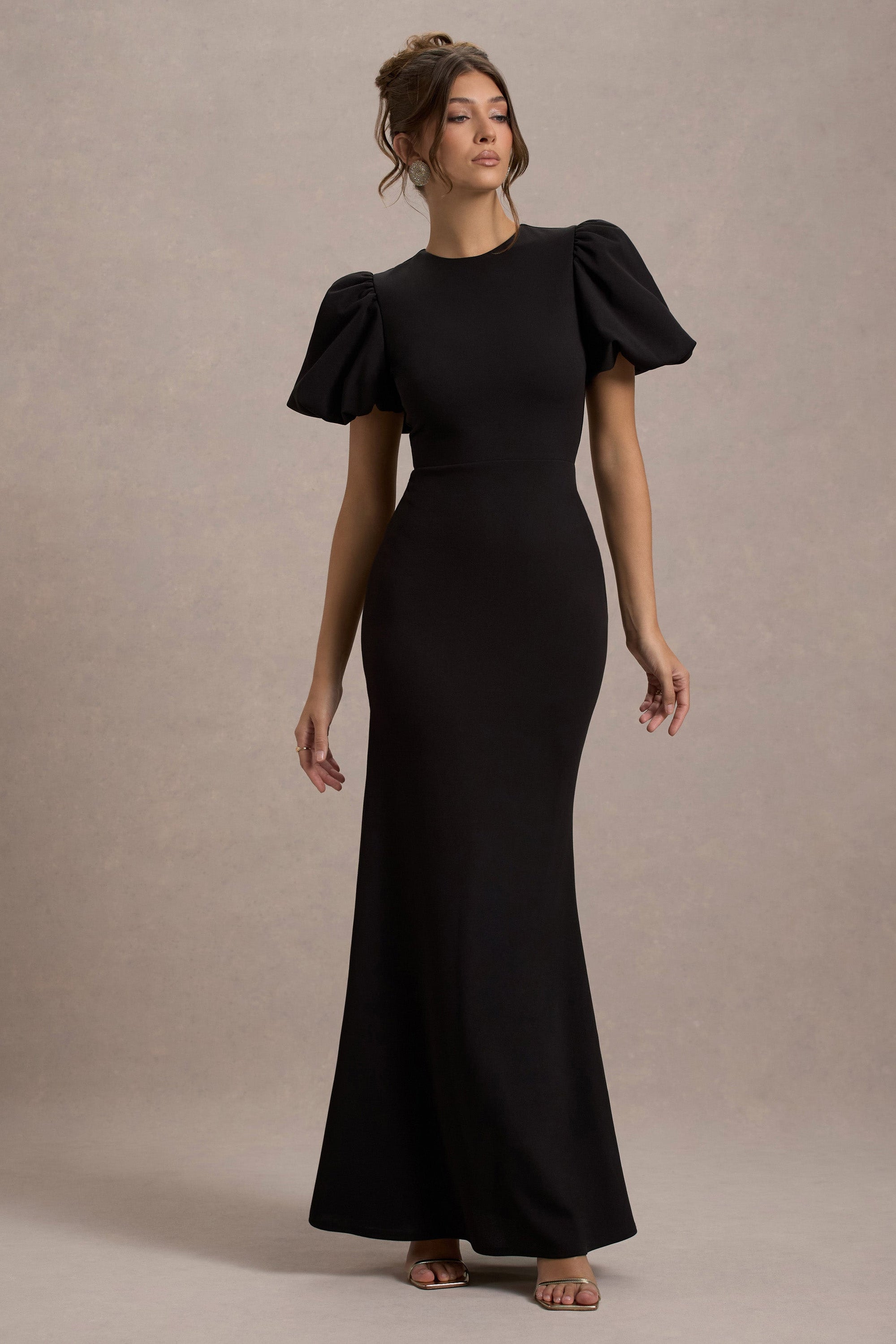 Love Letters | Schwarzes Maxikleid mit Puffärmeln