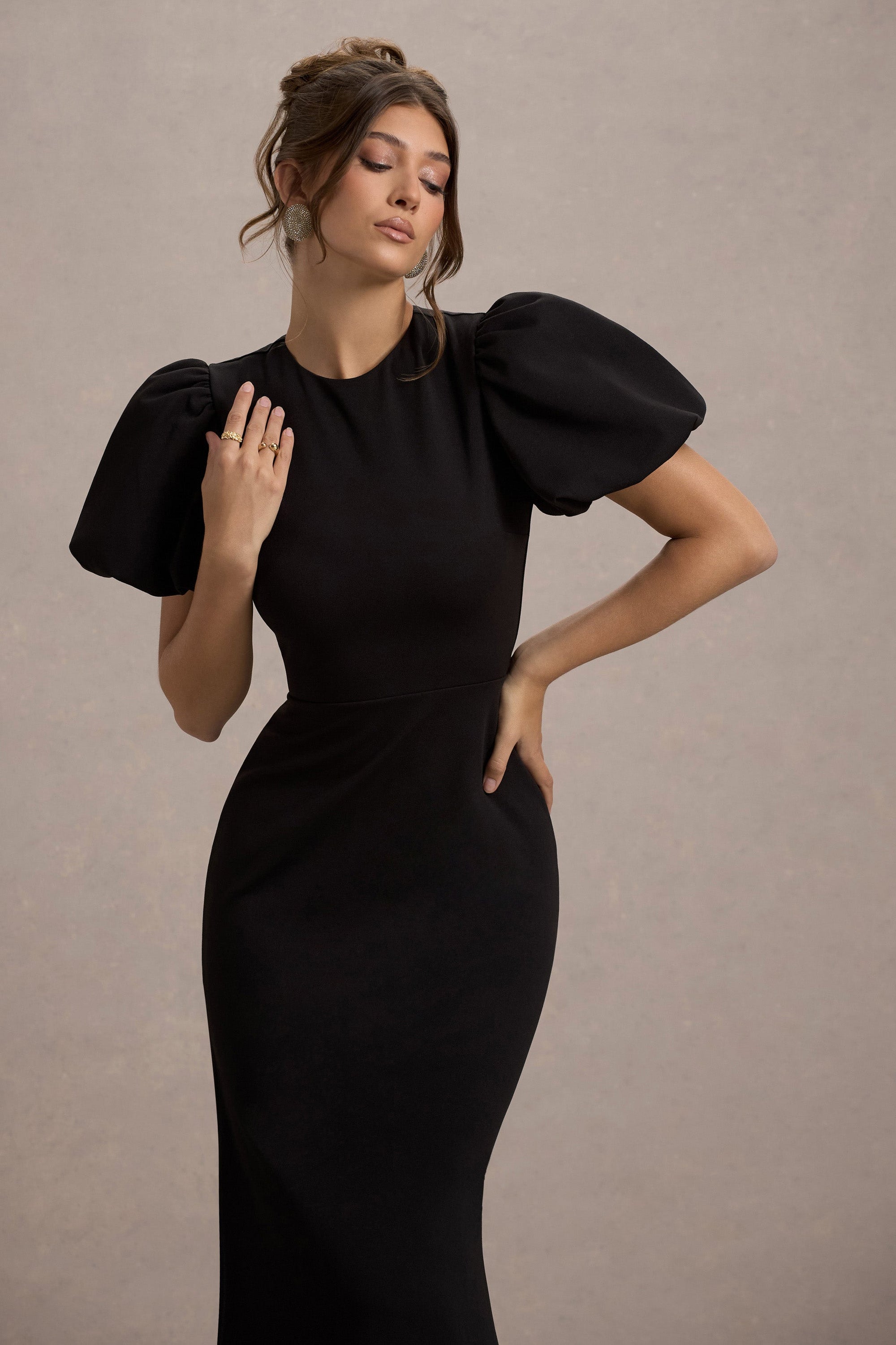 Love Letters | Schwarzes Maxikleid mit Puffärmeln