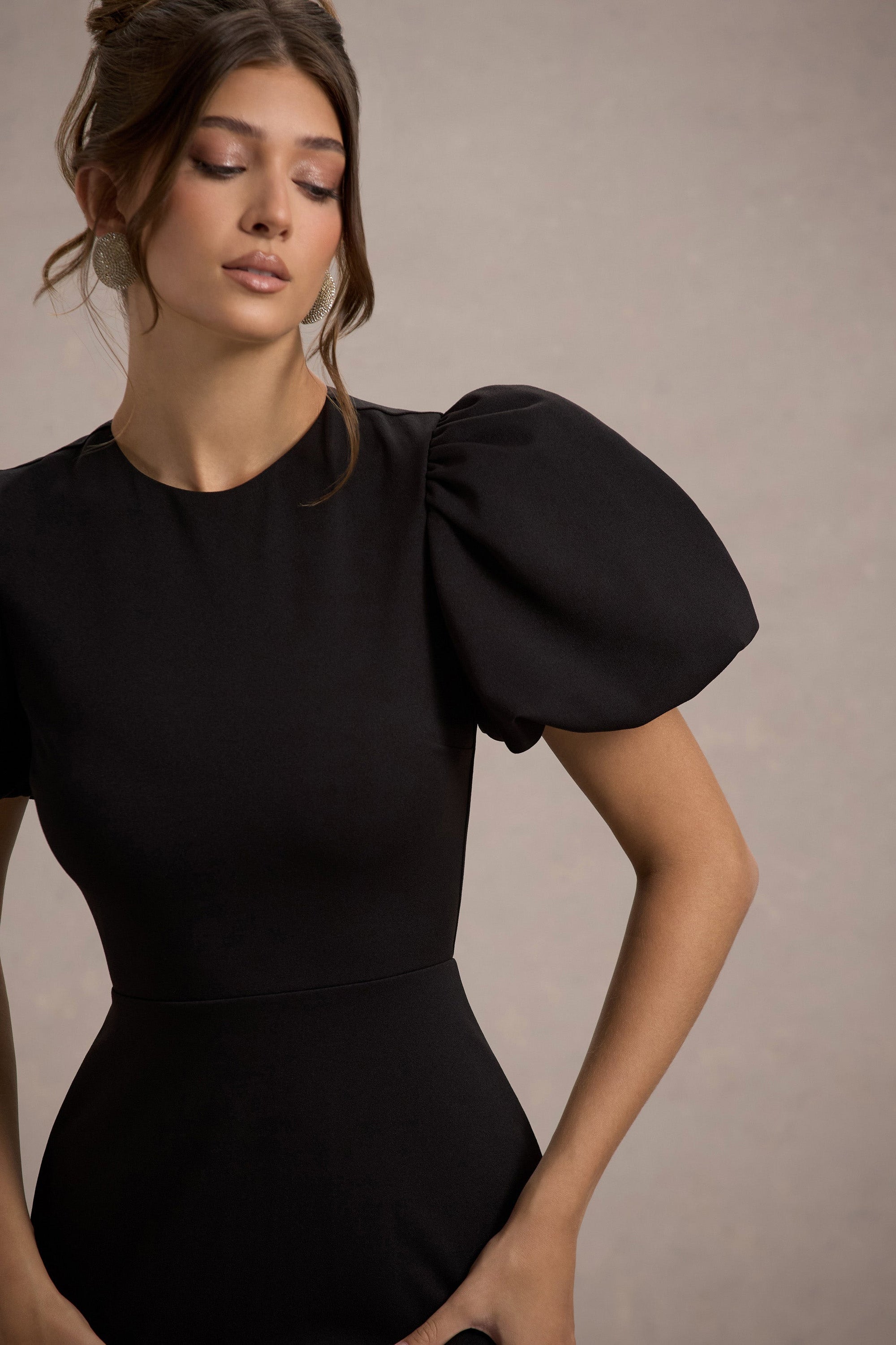 Love Letters | Schwarzes Maxikleid mit Puffärmeln