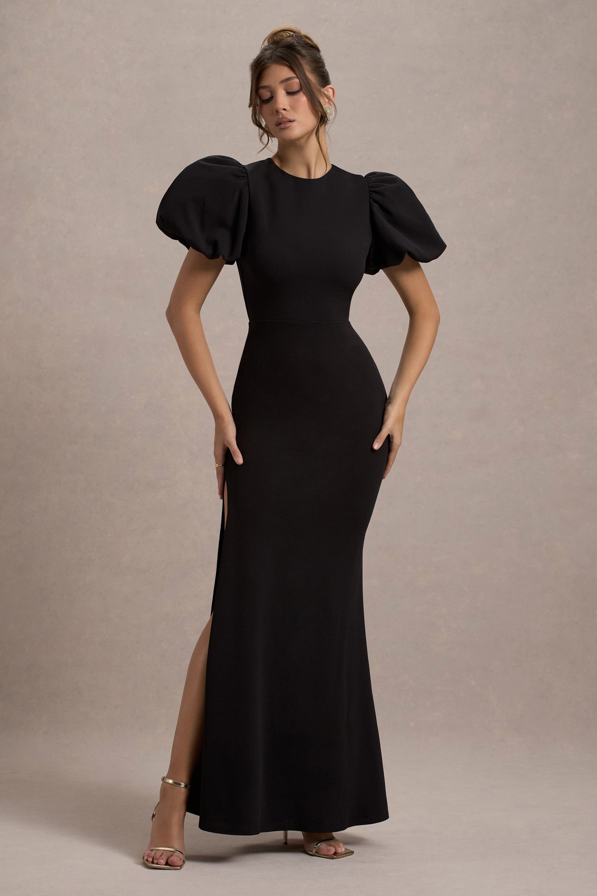 Love Letters | Schwarzes Maxikleid mit Puffärmeln